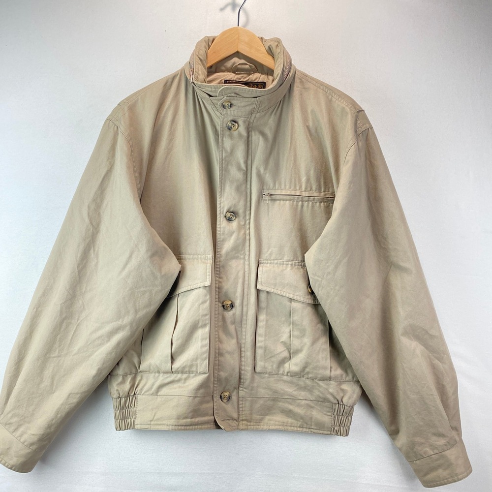 VTG Eddie Bauer Expedition Outfitter Jacket Mens Large Tan Lined Cotton Utility